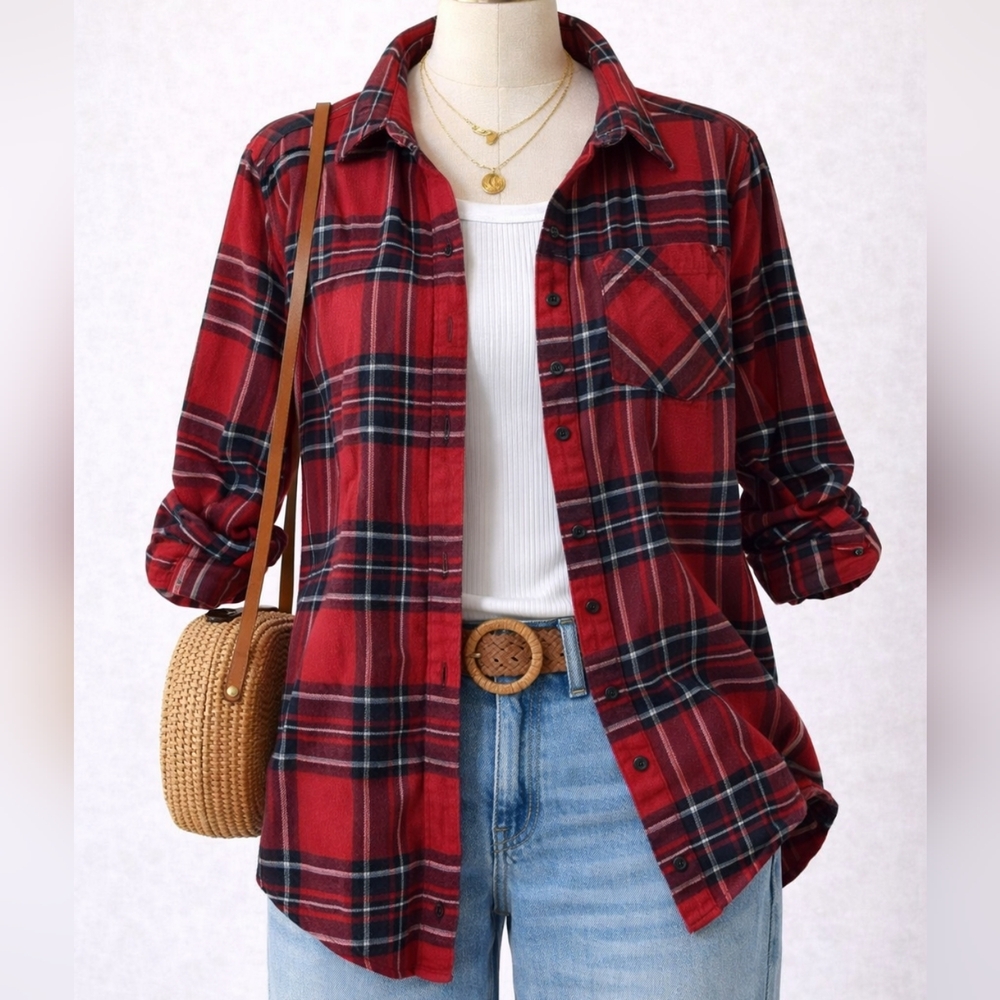 GARAGE‎ PLAID BOYFRIEND FLANNEL MEDIUM